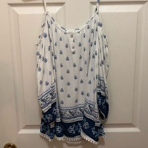Cold Shoulder Blue/White Top